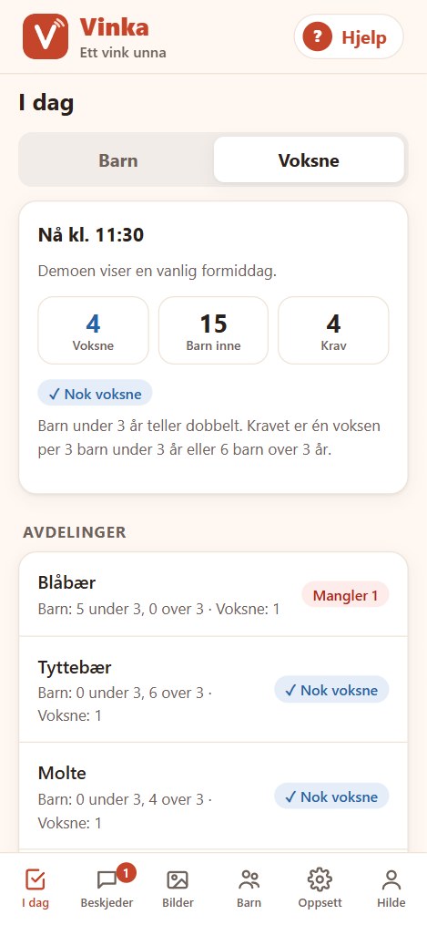 Skjermbilde: Bemanning time for time mot bemanningsnormen